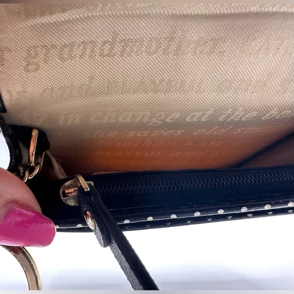 Kate Spade Small Black Polka Dot Mini Fold Snap Wallet, Black/Gold, Very Cute - Picture 3 of 4